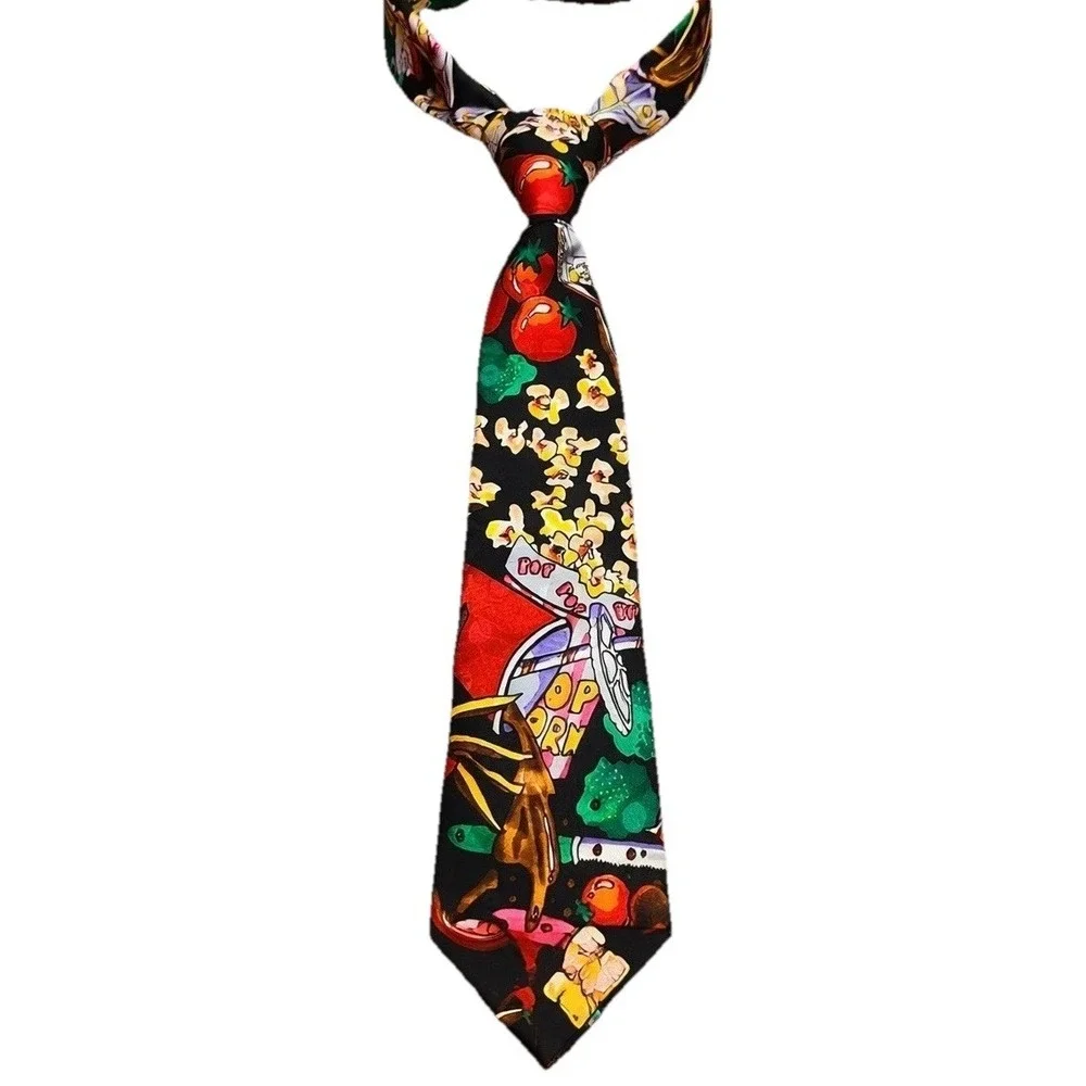 Vintage 1991 Nicole‎ Miller Designer Hand Sewn Silk Food Print Novelty Neck Tie
